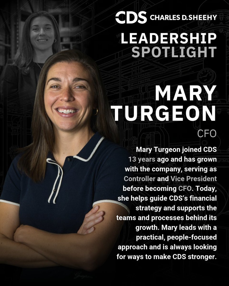 CharlesDSheehy's tweet photo. Meet Mary Turgeon, CFO of CDS. Over 13 years, she’s grown from Controller to Vice President to CFO. 

Today, she helps guide our financial strategy and strengthen the teams and processes behind our growth.

#TeamCDS #Leadership https://t.co/gyRArpTCAe
