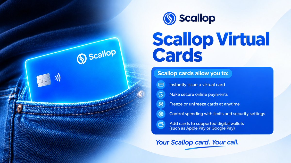 SplendolinT's tweet photo. Scallop Virtual cards available instantly at @Scallopcom

Use it for online and in-store purchases wherever supported.

Premium features I love? You can freeze/unfreeze it, set spending limits, and add to Apple Pay / Google Pay.

Super smooth, and I control everything from my phone.

Create yours in seconds at @Scallopcom