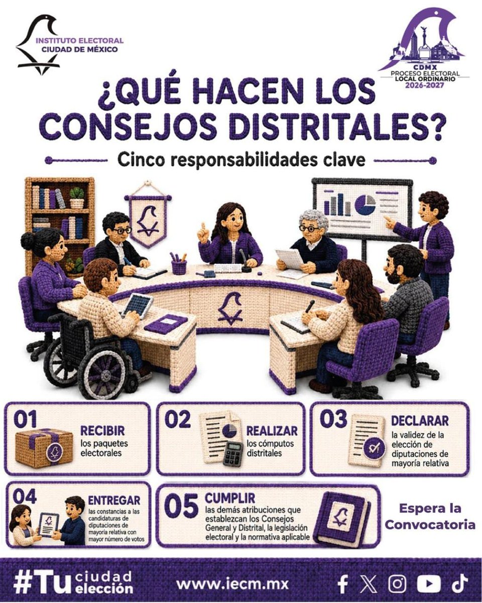 Distrito18IECM's tweet photo. ¿Quieres ser parte de la próxima elección? El IECM te invita a participar en la integración de los Consejos Distritales del Proceso Electoral 2026-2027. Espera la convocatoria. https://t.co/1klRferjBe