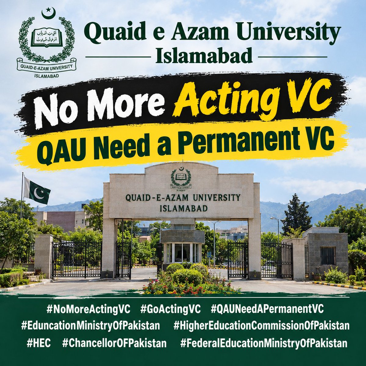 MrBilawalvm6p's tweet photo. #NoMoreActingVC
#GoActingVC
#QAUNeedAPermanentVC
#EduncationMinistryOfPakistan
#HigherEducationCommissionOfPakistan
#HEC
#ChancellorOFPakistan
#FederalEducationMinistryOfPakistan https://t.co/XY9WxtYLQf