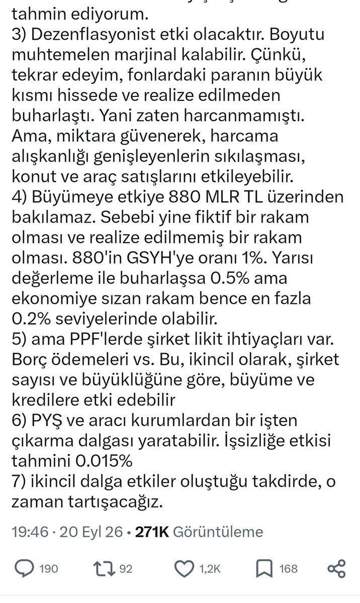 iriscibrelos's tweet photo. Sosyal medyada "buharlaştı - sildi" miktarı çok abartılı kullanılıyor.

Fonların toplamında bulunan meblağ zaten 880 MLR TL = 18 MLR USD (rakamlar gittikçe enflate oluyor...) 

Ayrıca, bu paranın yarısından fazlası aşırı değer artışı ve hiç ekonomik aktiviteye girmedi.

Pazar ve Çarşamba günü bu konuyu detaylandırmaya çalışmıştım👇