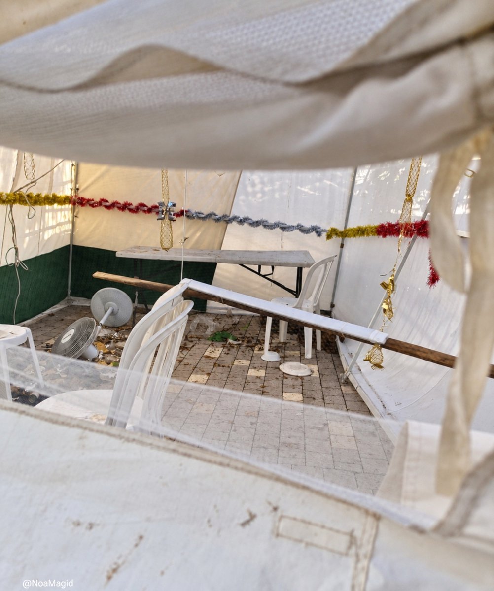 NoaMagid's tweet photo. Three years ago, so many of my people built a sukkah and never lived to take it down after the holiday.

When I arrived at the massacre sites, amid the destruction, I found so many sukkahs still standing.

They were a silent testimony to the lives that had filled those places just hours earlier - lives that were suddenly cut short.

It is a sight I will never forget.