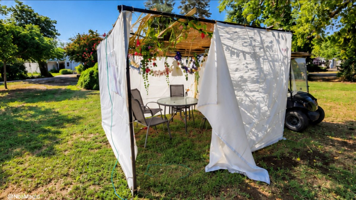 NoaMagid's tweet photo. Three years ago, so many of my people built a sukkah and never lived to take it down after the holiday.

When I arrived at the massacre sites, amid the destruction, I found so many sukkahs still standing.

They were a silent testimony to the lives that had filled those places just hours earlier - lives that were suddenly cut short.

It is a sight I will never forget.