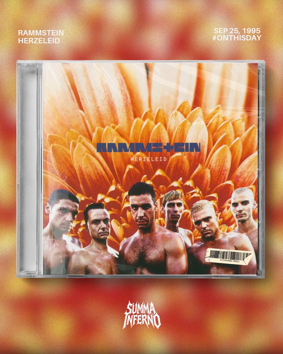 summainferno's tweet photo. #OnThisDay 25 de septiembre de 1995: Rammstein lanzó Herzeleid.

“Du riechst so gut”, “Seemann”, “Asche zu Asche” y “Rammstein” pusieron las bases: seis músicos, riffs industriales y letras en alemán. El punto cero de una historia que terminaría conquistando el mundo. https://t.co/n13wPRqTP5