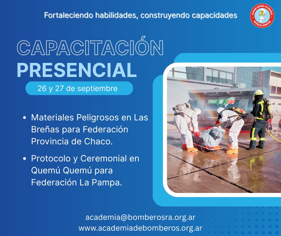 bomberosRA's tweet photo. #CapacitaciónPresencial
Este finde, los #BomberosVoluntarios de #Chaco y #LaPampa se estarán capacitando en las especialidades de #MaterialesPeligrosos y #ProtocoloYCeremonial 🚒¡esperamos que sean grandes instancias de formación! https://t.co/3Dxr3N0Stw