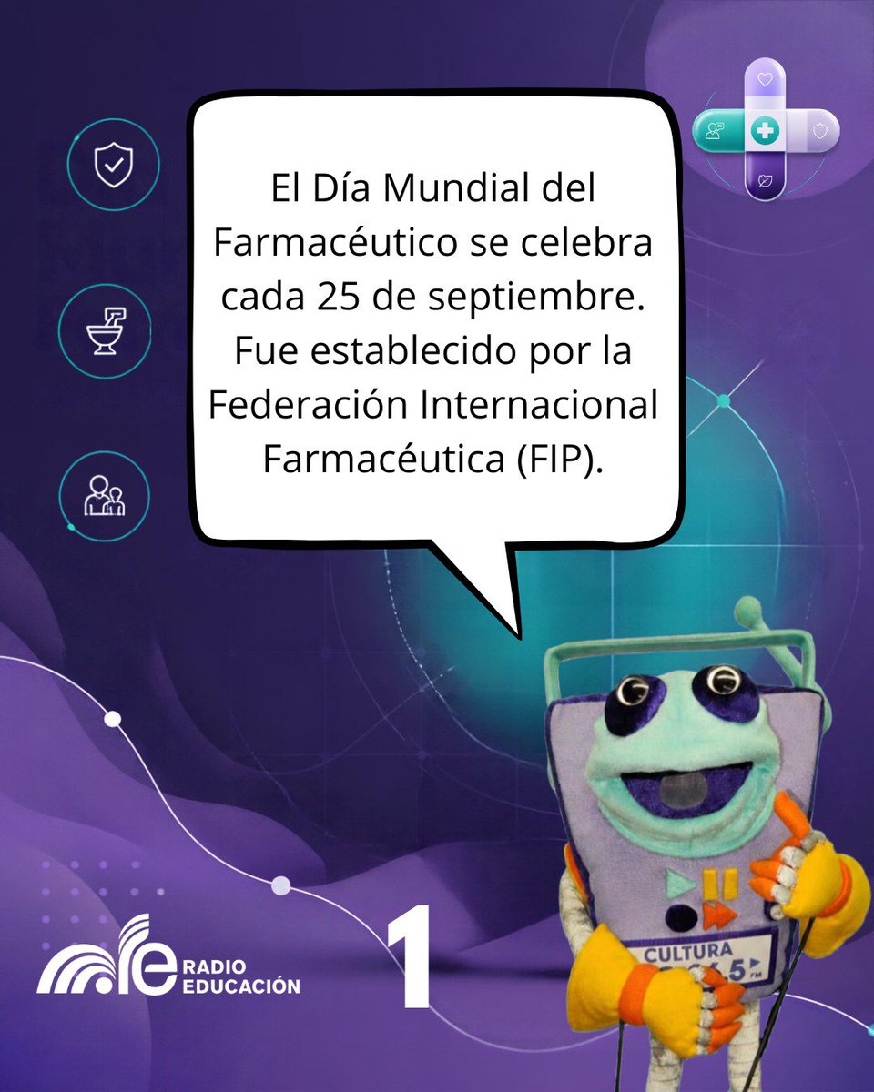 RadioEducacion's tweet photo. Con motivo del Día Mundial del Farmacéutico, aquí te compartimos algunos datos importantes sobre este efeméride 🏥🙌🏽👩🏻‍⚕️ #farmaceutico #medicamentos #cuidado #informacion #makaua https://t.co/2x2TqcZBmJ