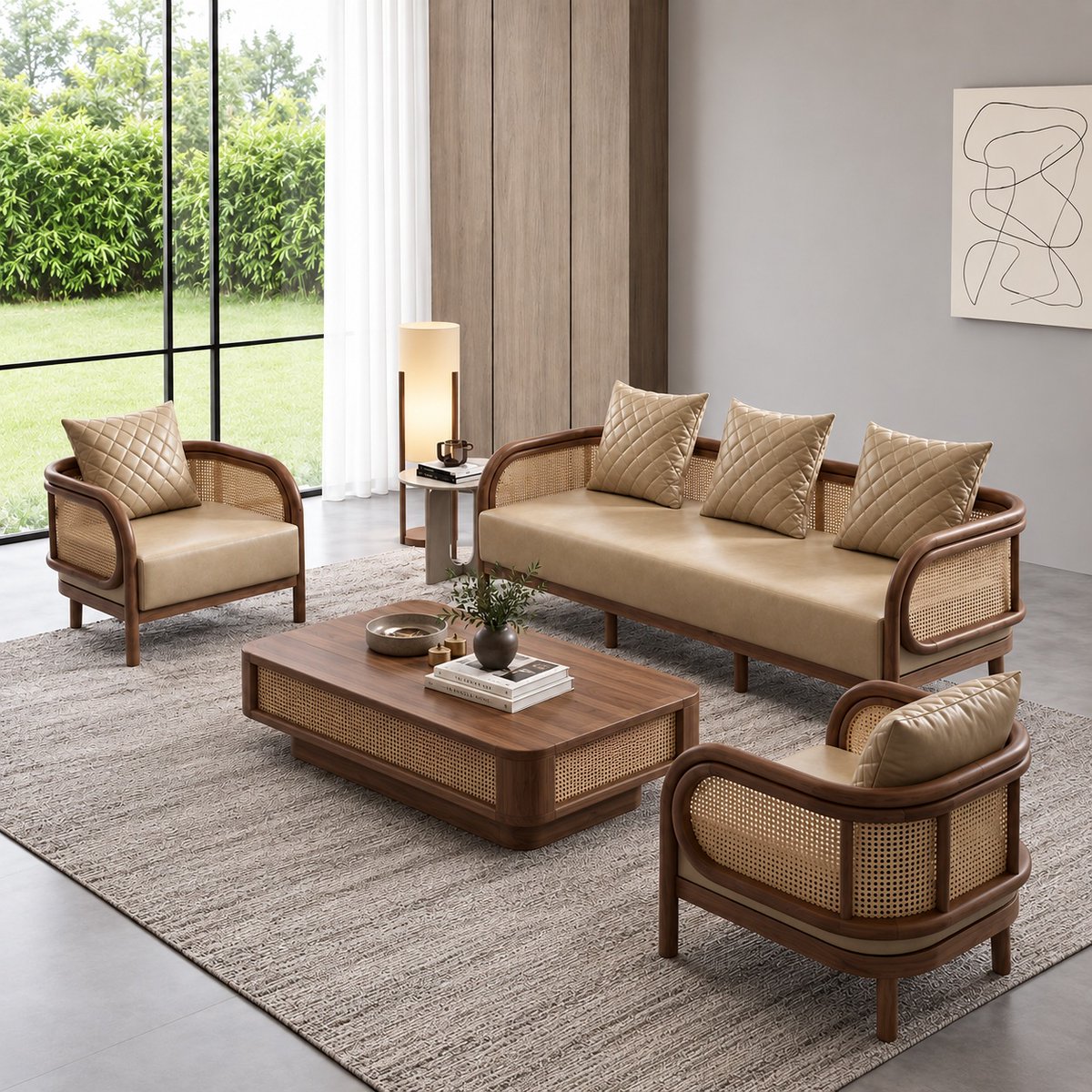 RobbieLakelem's tweet photo. Solid wood frame, handwoven cane panels, and premium comfort come together in this elegant sofa set. A timeless, contemporary addition to any sophisticated living space. Call +91 63998 99030. https://t.co/KG8CQgXjsh
