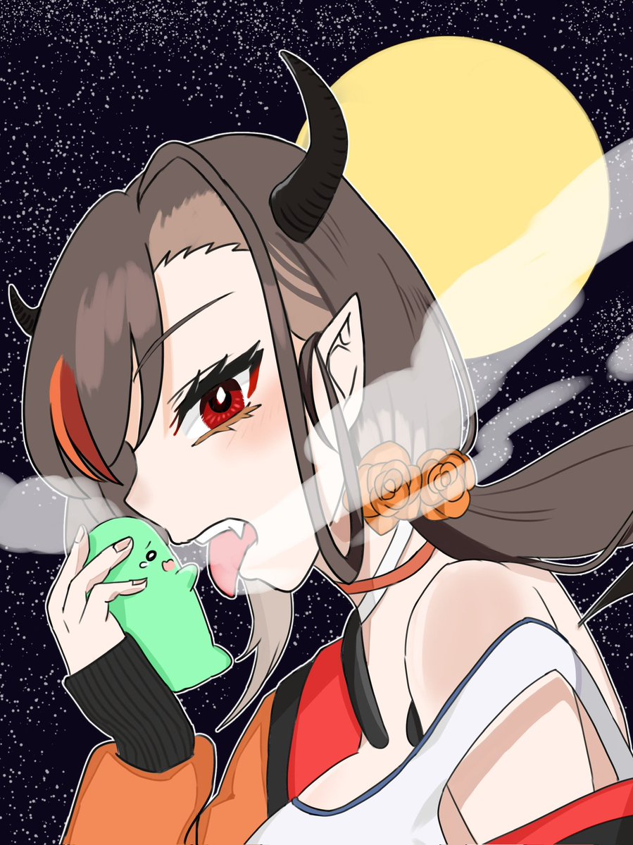 Kimito_tsukuru's tweet photo. 「君の事、食べたろか？」

ハロウィンはまだ先だけど先出しかげこちゃん🧛‍♂️🩸
ゴブルスちゃん食べられちゃう!? https://t.co/Yul458BoKD
