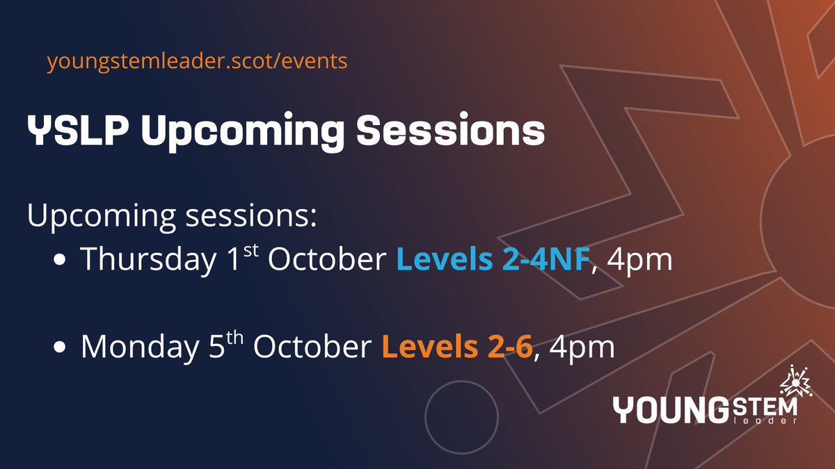 YoungSTEMLeader's tweet photo. The YSLP has Levels ranging from CfE Second - SCQF Level 7 📈 there is a Level for everyone!

Sign up to any session on our events page and start delivering this fantastic programme! 🤩

https://t.co/mdaAfuC6ph https://t.co/XrEXkQ2big