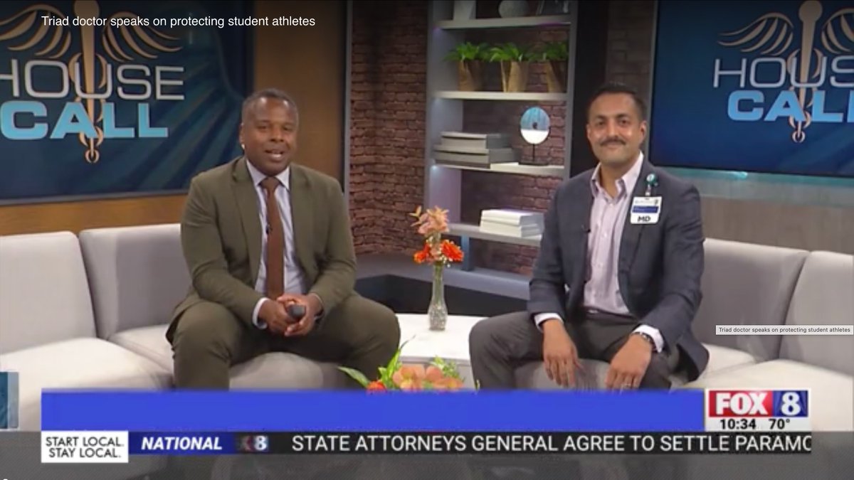 ConeHealth's tweet photo. 🏈 New school year, new sports, new safety tips. 

💬🩺 Dr. Jason Matthews, a specialist in family and sports medicine at Cone Health Orthocare, talks about what parents need to know to keep their student-athletes safe in this special FOX8 House Call. 

https://t.co/P0HqXr1S0i https://t.co/DroJCc3pfx