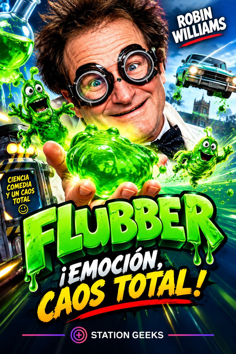 stationgeeks_'s tweet photo. 🟢🧪 ¡ROBIN WILLIAMS Y UN EXPERIMENTO QUE SE SALIÓ DE CONTROL! 💥

Flubberuna sustancia capaz de rebotar y desafiar la gravedad. 😂

🚗💨 Ciencia + comedia + caos total.

¿Tú qué harías si encontraras Flubber? 👇

🎬 Mira nuestro video y recuerda esta locura de película.
#Flubber https://t.co/42vii6lj5x