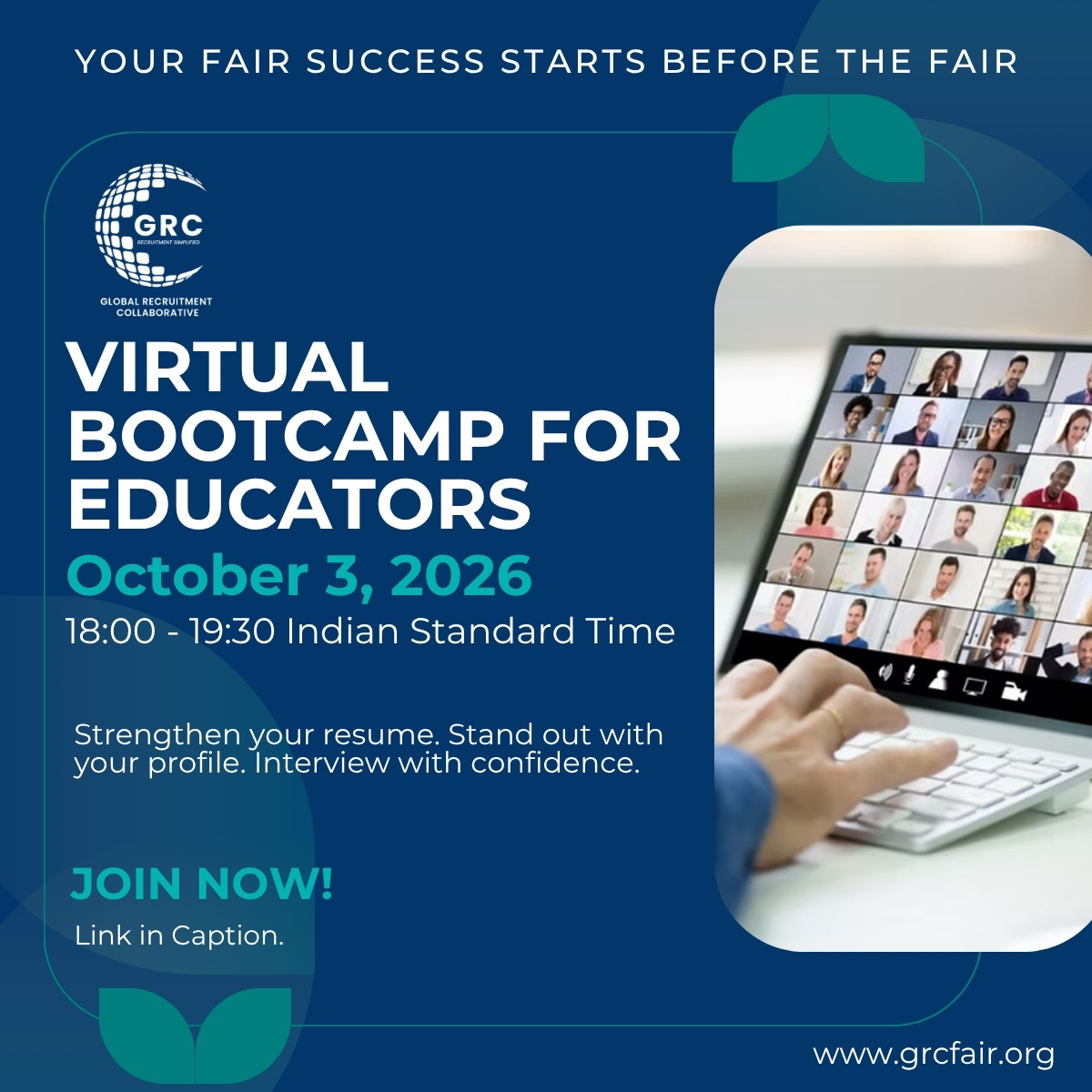 GrcFair's tweet photo. Join GRC’s Virtual Bootcamp for Educators on October 3, 2026, designed to help educators prepare with greater confidence before meeting international schools at our upcoming recruitment fairs.

👉 Register here: https://t.co/67RXo1rZvi https://t.co/KlZTQhlRhz