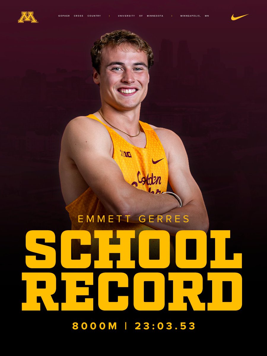 GopherCCTF's tweet photo. A record-breaking run from Gerres in Chicago! 〽️

Emmett Gerres clocked the fastest 8K in program history, besting @Alec_basten's 23:12.3 in 2021 by nearly 10 seconds

#ncaaXC | #SkiUMah https://t.co/mErqRdHSnR