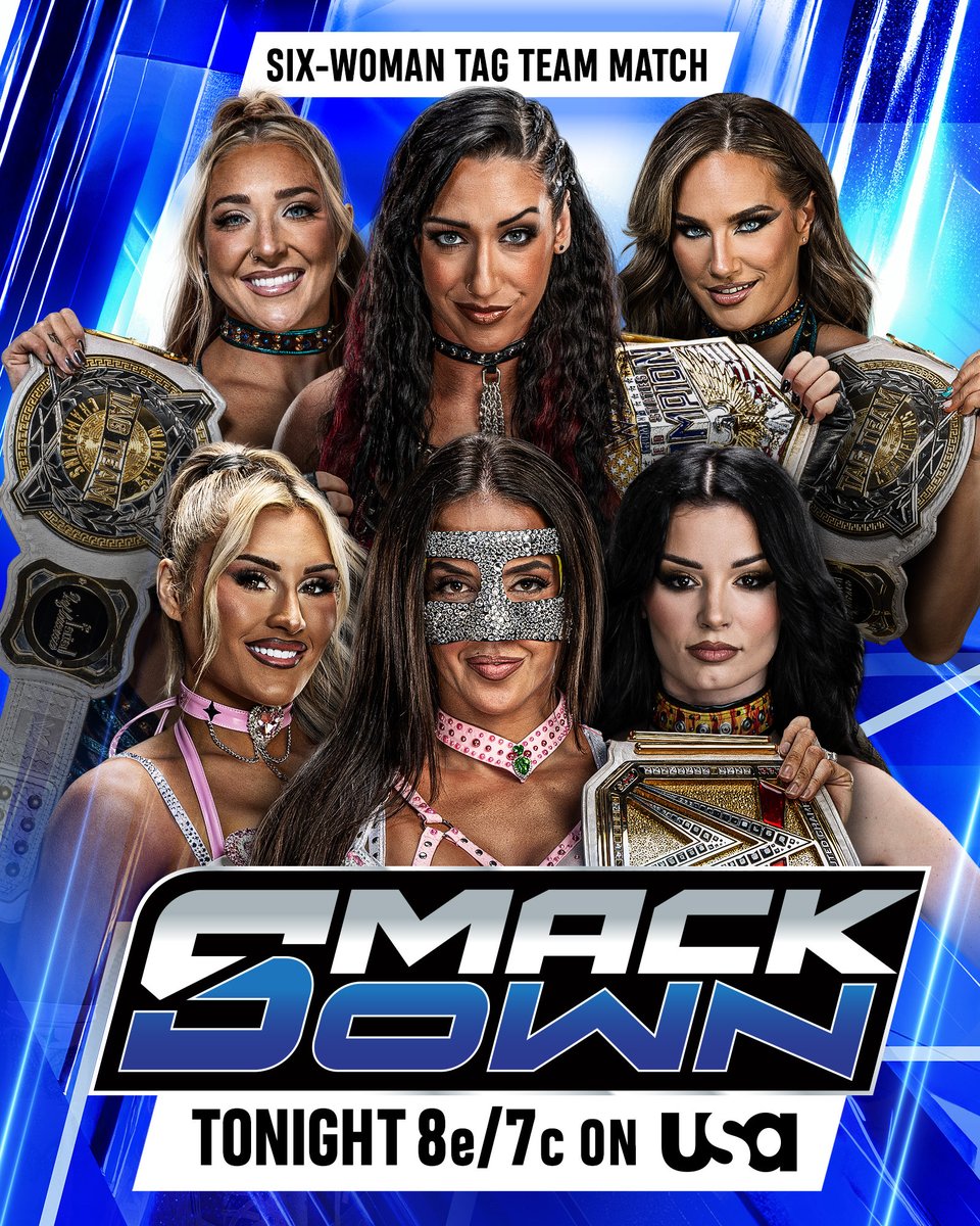 WWE's tweet photo. TONIGHT on #SmackDown: 

Six-Woman Tag Team Match! Chelsea Green, Paige &amp; Tiffany Stratton vs. Fatal Influence! 🔥😤

📺 8e/7c on @USANetwork https://t.co/Tjyl2vk3uR