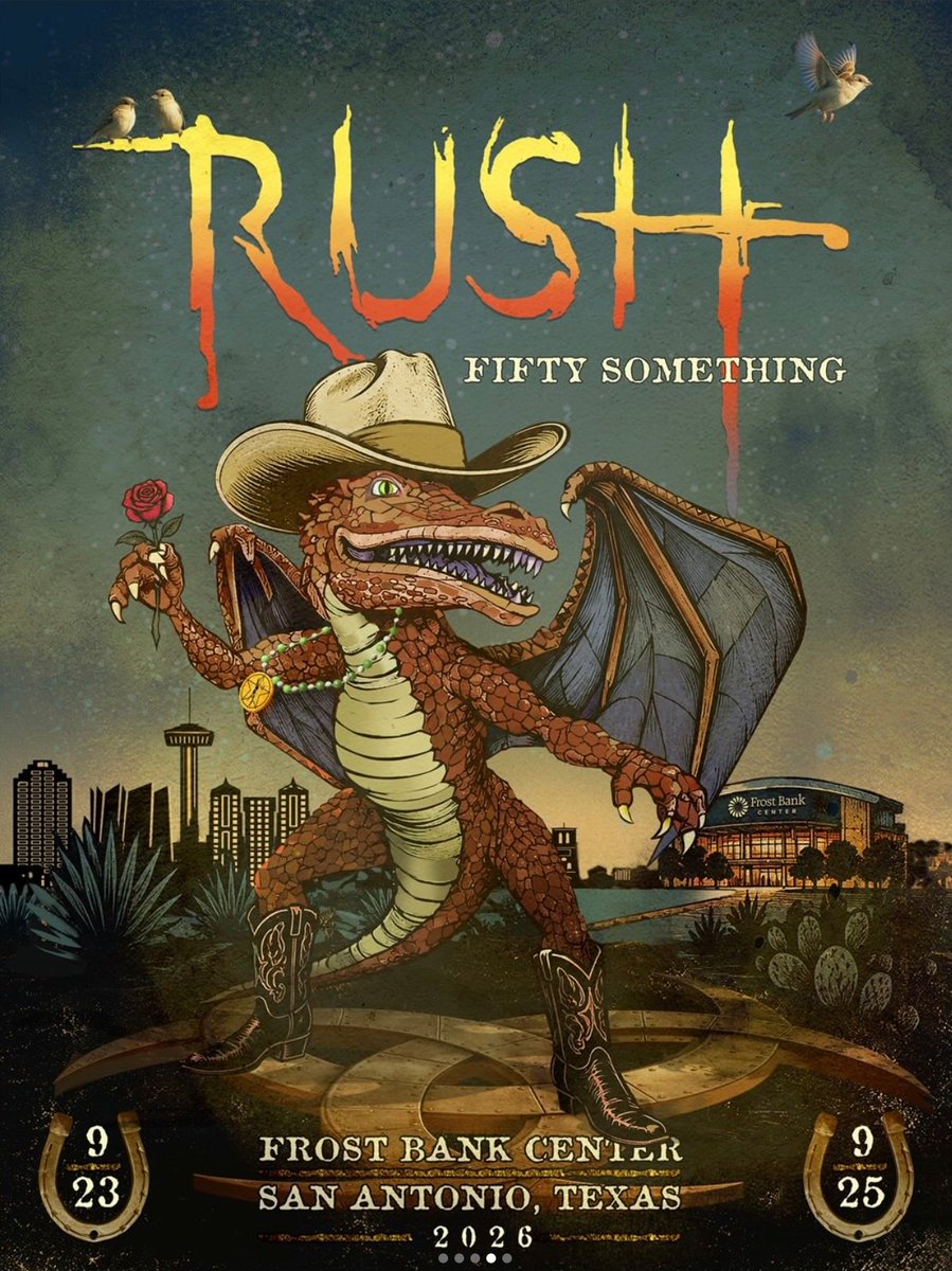 rushisaband's tweet photo. Friday @RushTheBand updates! "Fifty Something" tour returns to TX, "NP: No One's Disciple" TV premiere &amp; new band interviews, Neil Peart Memorial at Lakeside Park fully funded, "Rush the @RockHall" in Cleveland, RIP Pye Dubois, and more ... https://t.co/OFbpBgdRql https://t.co/VYmgHdJLkR