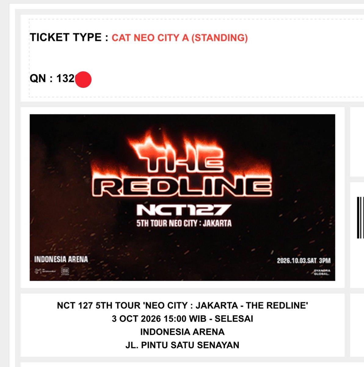 tearouttro's tweet photo. wts // want to sell 
neo city the redline in jakarta 

section NEO CITY A 
qn 132x (<7) 

jual under aja 3,9jt, mau upgrade section

fullpay only, bisa tukeran sosmed
diurus sampe fisik ✅
cod venue pas tuktik ✅ https://t.co/K5iMMfZAK9