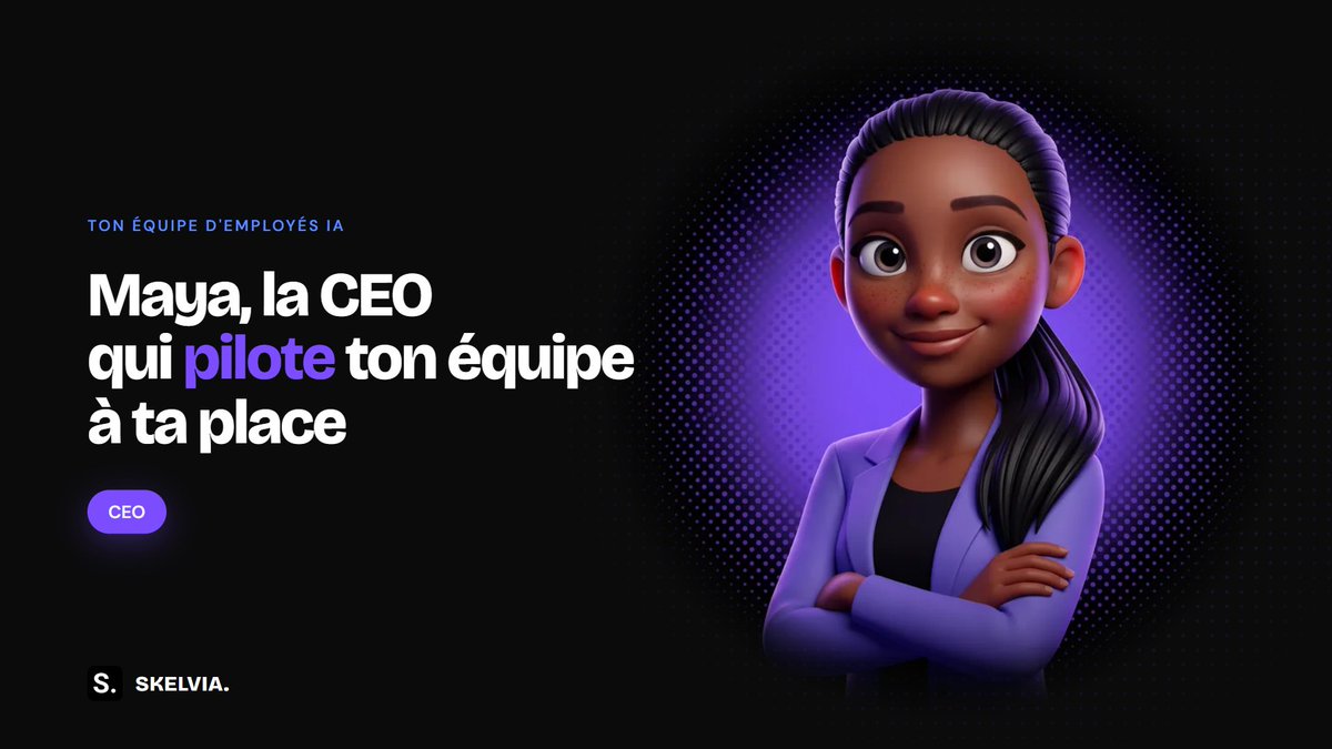 tavetadrien's tweet photo. Maya, la CEO de ton équipe.
Tu lui écris un message, elle confie chaque tâche au bon employé.
Chaque matin : ce qui est fait, ce qui bloque, ce qui attend ta validation.
Elle relance ce qui traîne et range tes comptes rendus.
Toi, tu n'as qu'une conversation à suivre. https://t.co/3rlfIM9Dch