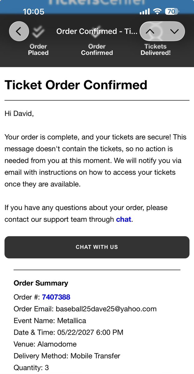 Baseball25dave1's tweet photo. I wasn’t missing this one. Secured our tickets. We will be there 💯! #Metallica #Alamodome #M72 https://t.co/QIm6YPAhJ4