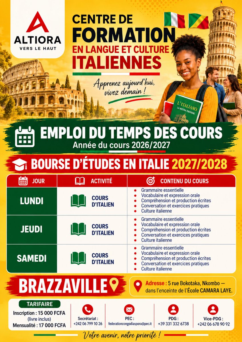 FediCongo_'s tweet photo. ALTIORA – EMPLOI DU TEMPS DES COURS 2026/2027 

Suivre la chaîne ALTIORA sur WhatsApp  : https://t.co/HCY59CQqLc

#Altiora
#Congo
#Brazzaville
#PointeNoire
#FederationDeCongoDiaspora https://t.co/1ykvL1ujix