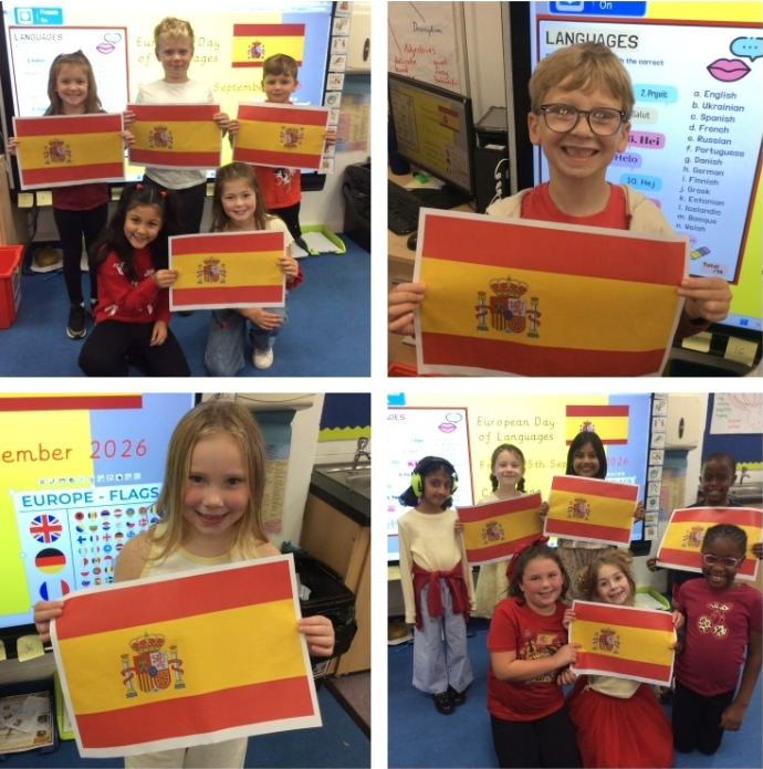 Ballifieldpri's tweet photo. Today, we celebrated different languages and cultures across Europe as part of the European Day of Languages.  We find out facts about different countries and had fun learning how to say hello in different languages. @LanguageAngels_ #EuropeanDayOfLanguages https://t.co/U1iAfs4b6g