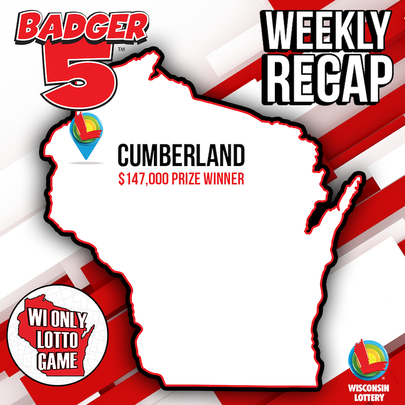 wilottery's tweet photo. #Badger5WeeklyRecap

For the 14th time in 2026, a winning Badger 5 jackpot was $100,000 or more.

For the 09/24 drawing, a $147,000 Badger 5 jackpot ticket was sold at Cumberland Cenex on 2104 Carlone St. in #Cumberland

Congrats to the winner. #WelcomeToWINsconsin

Learn more about Badger 5 at https://t.co/syfa2G4fL5.