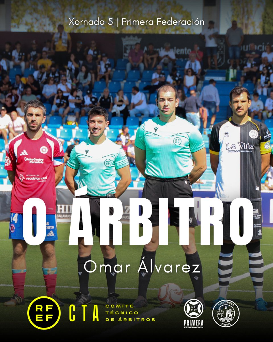 fvermellou's tweet photo. 🧑‍⚖️𝗢 𝗔𝗥𝗕𝗜𝗧𝗥𝗢

👀 O encargado de dirixir o Ourense-Cacereño será Omar Álvarez, do comité castelán-leonés na súa primeira tempada en Primeira RFEF.

📊 A tempada pasada promediou 4,84 cartóns por partido e pitou 2 victorias locais, 4 visitantes e 6 empates. https://t.co/oGqNFhjVmK