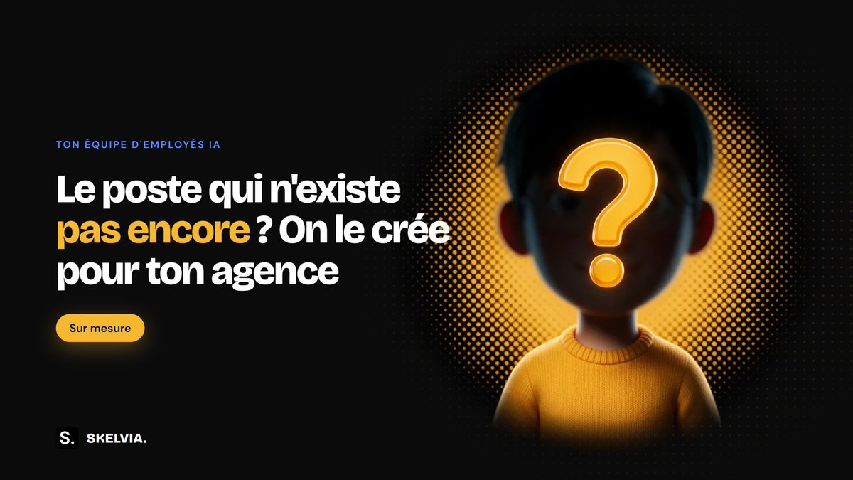 tavetadrien's tweet photo. Et le poste qui n'existe pas encore ?
Une tâche revient chaque semaine et personne ne veut la faire.
On crée l'employé qui s'en charge, pour ton agence.
Testé sur tes vrais cas, installé chez toi.
Parce que personne ne travaille exactement comme toi. https://t.co/txNSKv2OAq
