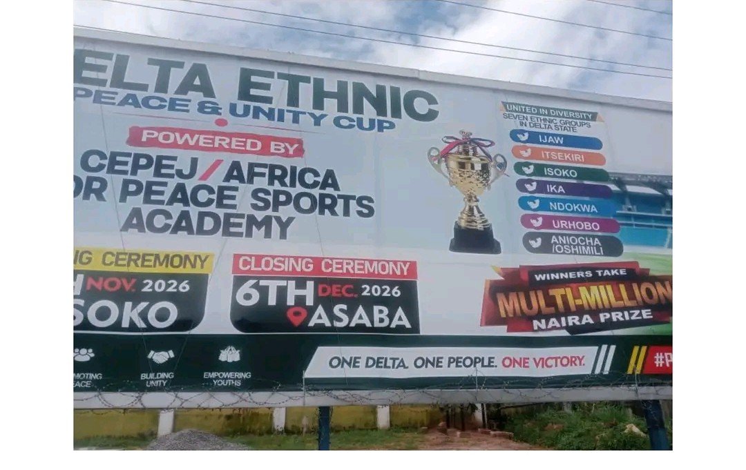 AustinOmokaro's tweet photo. This is a testament that our hard work at establishing our true identity is yielding.

This gaint  billboard is located at the Marian Babangida Junction in Asaba, near the Delta State House of Assembly. The billboard is about the Delta State Ethnic Peace and Unity Competition. https://t.co/wCW1ZCHCaZ