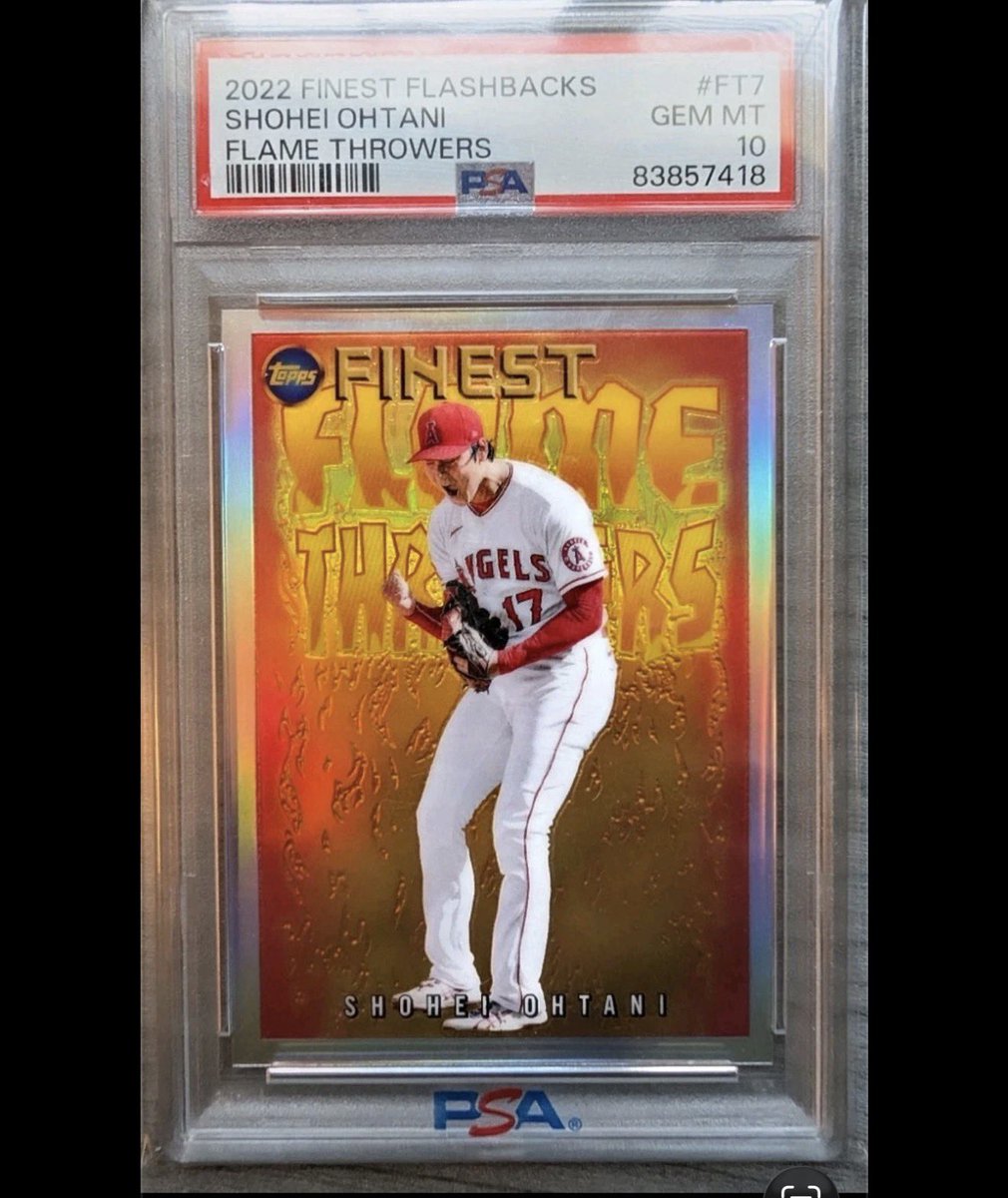OhtaniMarket's tweet photo. 2022 Finest Flashbacks Flame Throwers FT7  Shohei Ohtani PSA 10 https://t.co/Esh12ZaFy0
