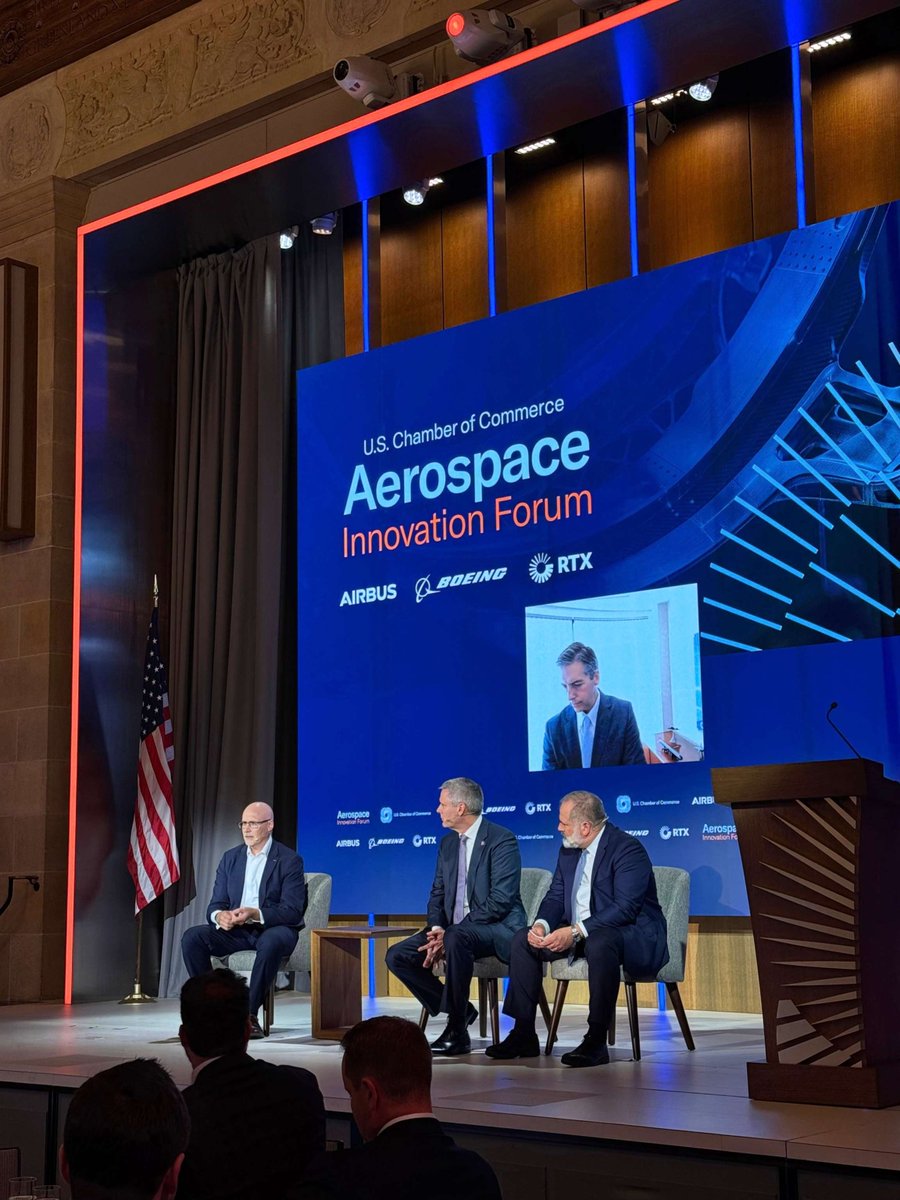 AirbusInTheUS's tweet photo. This past week at the 2026 Aerospace Innovation Forum hosted by @USChamber Mark Bentall, @Airbus Head of Research and Technology Programme, explained how we are preparing our final assembly lines, aircraft and suppliers for 2050 and beyond.
#Airbus #USChamber #Innovation https://t.co/GD7fQ8s4ez