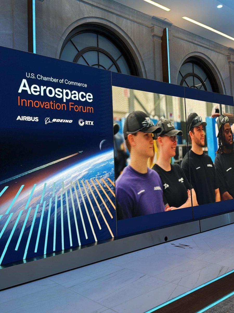 AirbusInTheUS's tweet photo. This past week at the 2026 Aerospace Innovation Forum hosted by @USChamber Mark Bentall, @Airbus Head of Research and Technology Programme, explained how we are preparing our final assembly lines, aircraft and suppliers for 2050 and beyond.
#Airbus #USChamber #Innovation https://t.co/GD7fQ8s4ez