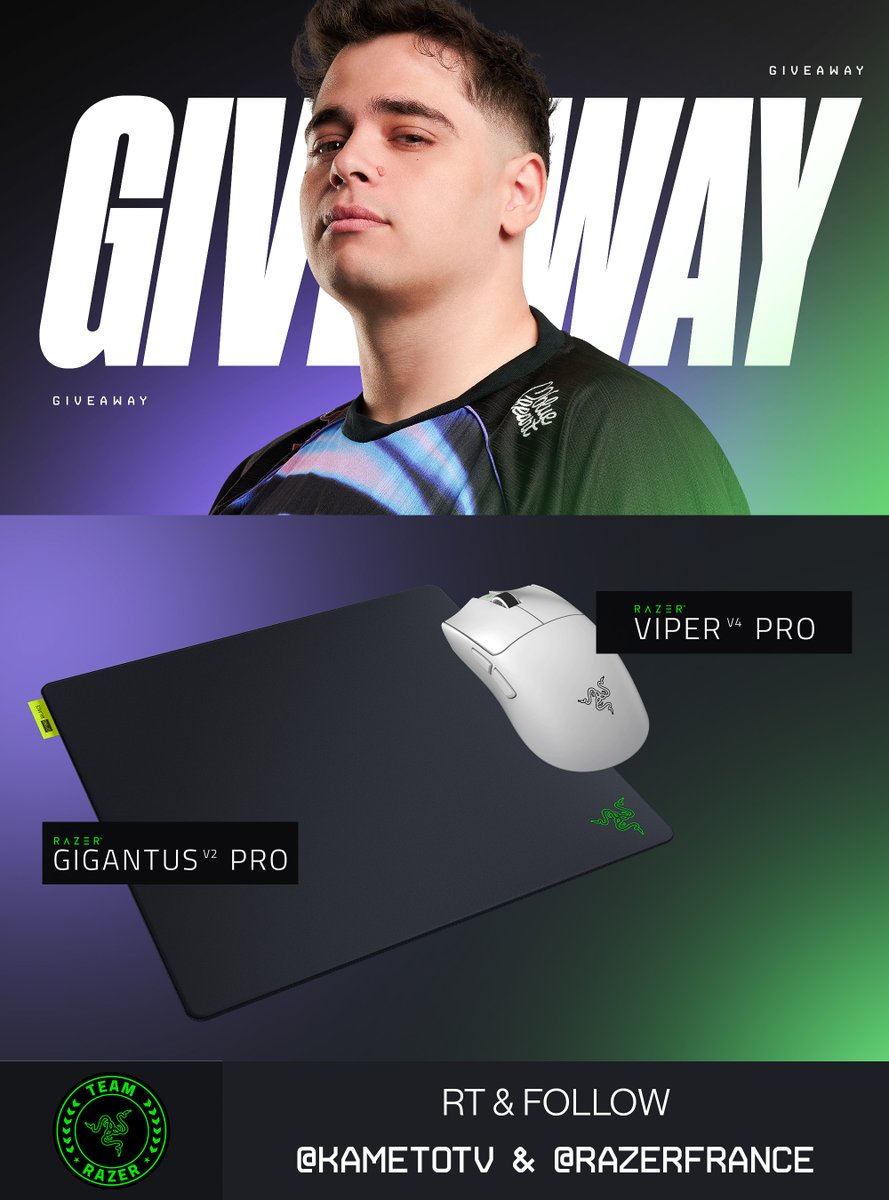 KametoTV's tweet photo. À l’occasion du début des Champions, Razer vous fait gagner une Viper V4 Pro + Gigantus V2 Pro 🖱️

RT CE POST + FOLLOW @KametoTV @RazerFrance  pour tenter de gagner ce setup de pro 😎 https://t.co/rLGRd3hfUk