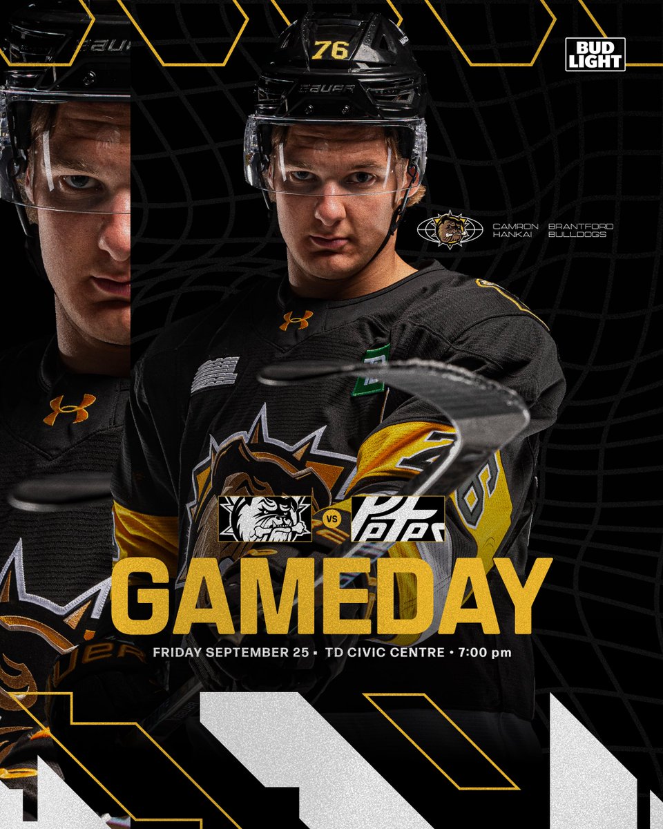 BulldogsOHL's tweet photo. 🚨 SYSTEM: GAMEDAY
GAME 03 // 7:00 PM
BRANTFORD vs. PETERBOROUGH
TD CIVIC CENTRE
Presented by: @budlightca
🎟️: https://t.co/ptWKdKEZCy
#BFD | #CountryWeekend https://t.co/o0GPMJ1uYX