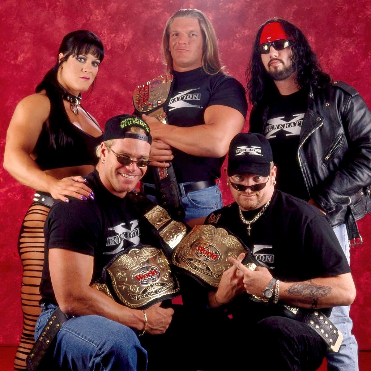 WWFWrestling1's tweet photo. π· WWF studio shot - D-Generation X! πΈ Photo from 1998. βοΈ #WWF #WWE #TripleH #Chyna #BillyGunn #RoadDogg #XPac #DX https://t.co/DLa5ru77rg