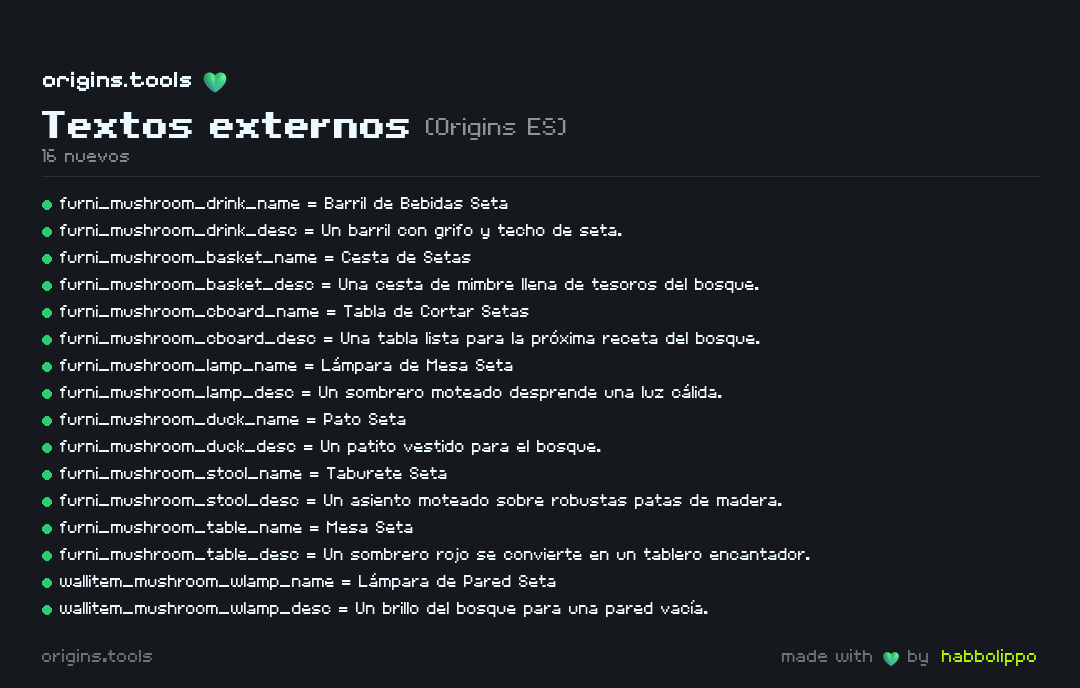 originstools's tweet photo. ¡Cambios en los textos de Habbo Origins ES!

🟢 16 nuevos

#HabboOriginsES 💚 https://t.co/42NT59bRUm