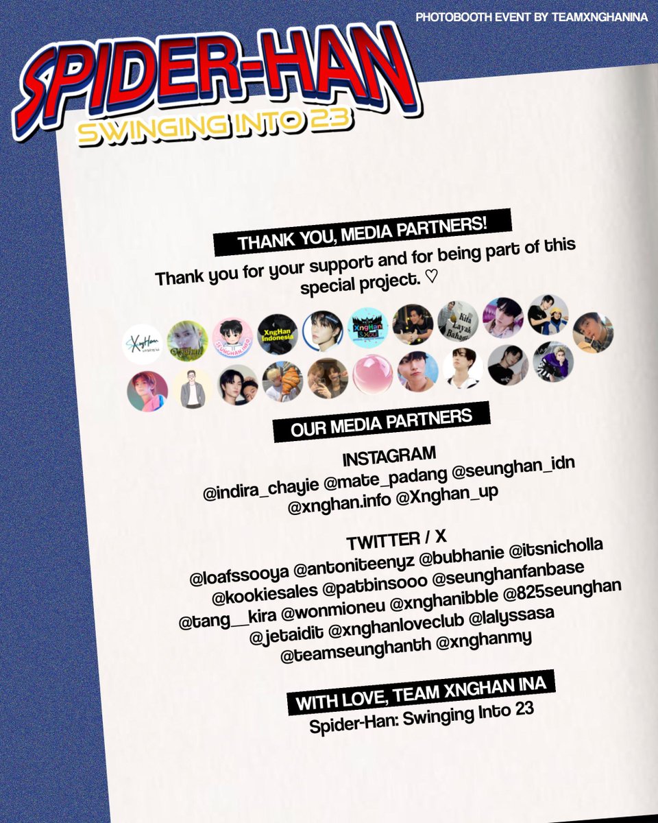 xnghanloveclub's tweet photo. Thanks to all media partners ๐๐๐
๐ @teamseunghanina ๐
#XngHan23rdBirthday #SpiderHan #SwingingInto23 #MATEsAssemble https://t.co/p2JygXkbHq