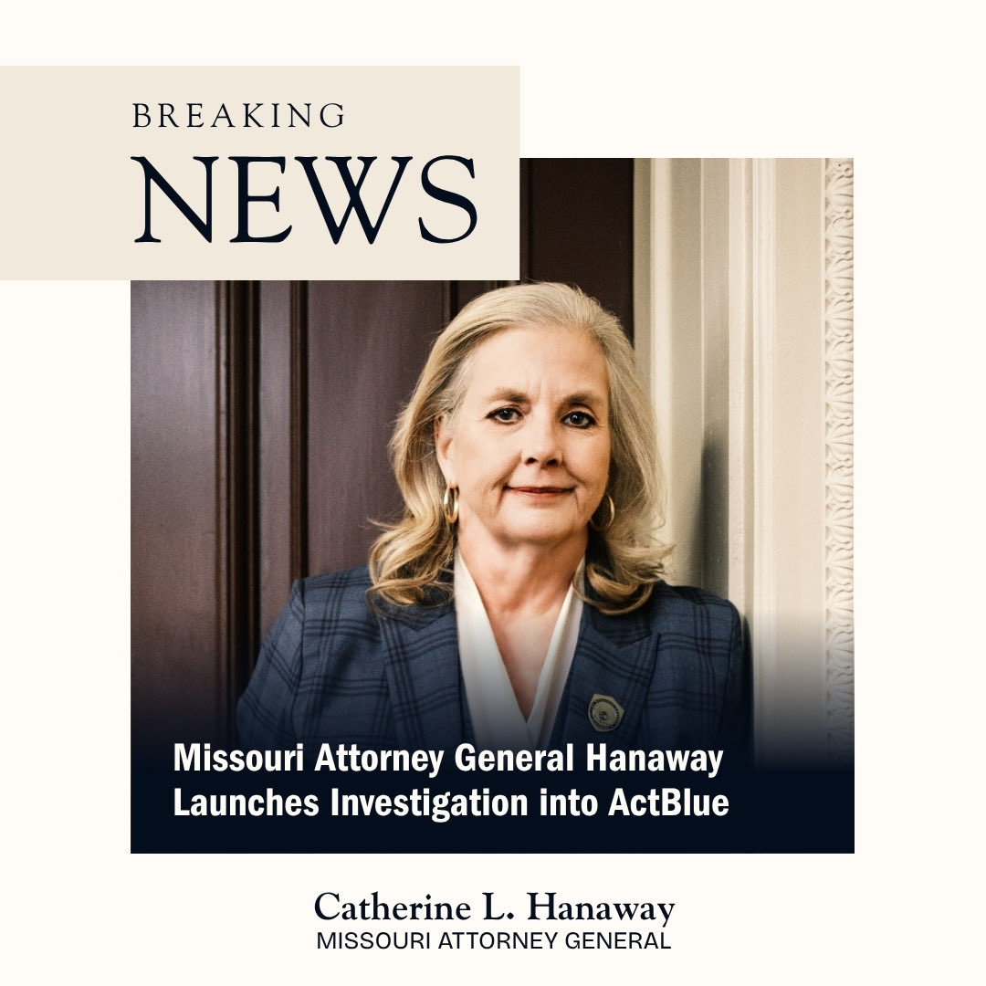 AGCHanaway's tweet photo. BREAKING: We are launching an investigation into ActBlue’s donation verification process and suspected fraudulent contributions.

Missourians deserve confidence that political donations are legitimate and not from foreign sources. https://t.co/OLY3A4I3pU