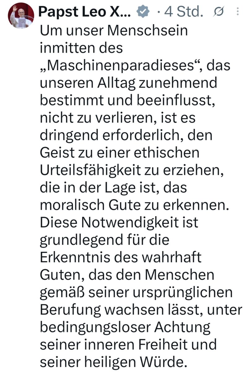 AxelHohl's tweet photo. Vom Maschinenparadies und innerer Freiheit. Bildung und ein gutes Bewusstsein für Zeit und Raum. #Papst https://t.co/Xa8Bl0C3mn