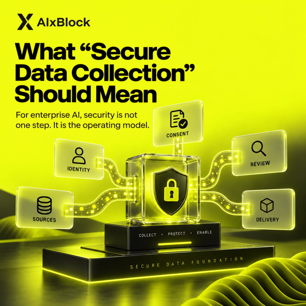 AIxBlock's tweet photo. What “Secure Data Collection” Should Mean
“Secure data collection” should mean more than encrypted upload.

For enterprise AI, it should answer the full workflow:
Who is allowed to contribute?
How is identity verified?
How is consent captured?
Where is the data stored?
Who reviews it?
What gets rejected?
How is delivery structured?
Can the client control the data environment?

This becomes more important as AIxBlock works across diverse data types:
speech
audio
text
video
healthcare
Physical AI
operating data
private datasets
OTS data
evaluation data

The security model has to match the data risk.
That is why AIxBlock combines secure workflows with self-hosted delivery options, contributor verification, QA/QC, and validation controls.
For enterprise AI, security is not one step.
It is the operating model.
#DataSecurity #EnterpriseAI #AIData #SovereignData #DataGovernance