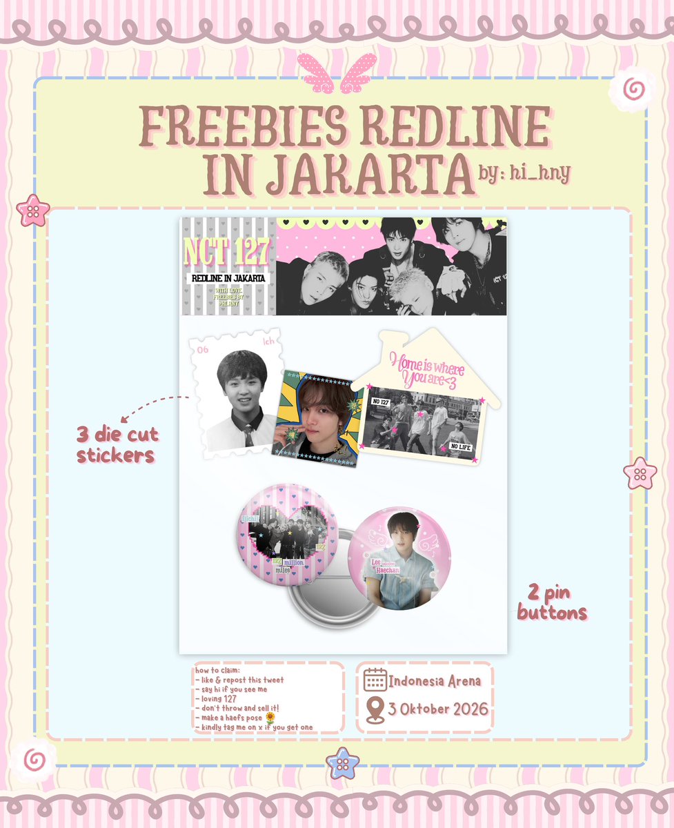 hi_hny's tweet photo. ㅤㅤ# NCT 127 5TH TOUR ‘NEO CITY : JAKARTA – THE REDLINE ₊ﾟ✦ by @hi_hny 

♡ Like &amp; Retweet  
♡ Make a haefs pose 🌻
♡ limited qty❕

see you there ♡!

‣‣ pls rt &amp; likes are very appreciated. read details on pict.

#NCT127 #THE_REDLINE_JAKARTA https://t.co/yjwGTpsgTO