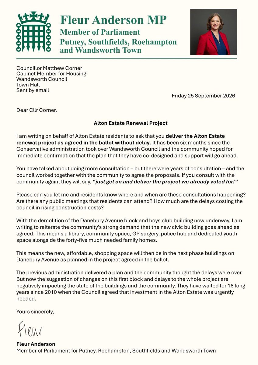 PutneyFleur's tweet photo. #Wandsworth Council must get on with delivering the Alton Renewal Plan which 82% of residents voted for. My letter to the Wandsworth Cabinet Member for Housing 👇 https://t.co/M1yhH1W83K