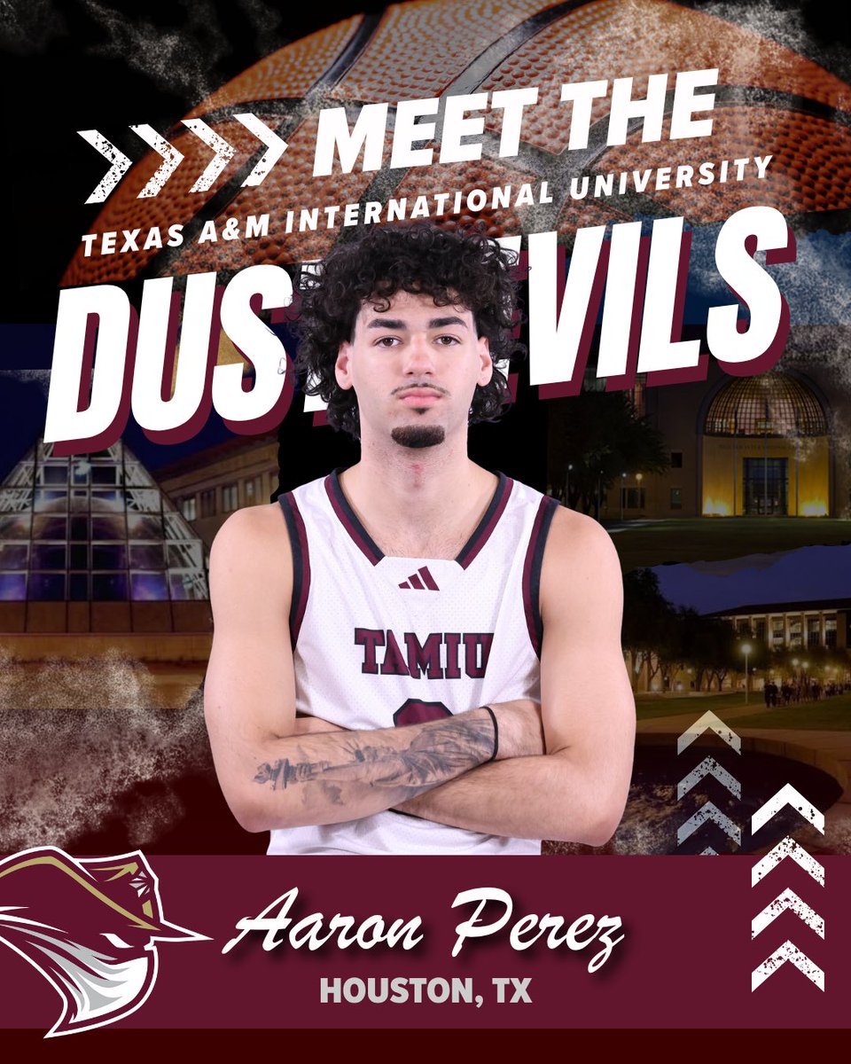 DustdevilMBB's tweet photo. Introducing 6’4 Guard from Houston, TX Aaron Perez!Aaron is one of our longest tenured Dustdevils coming back for his 3rd year here at TAMIU. Outside of basketball Aaron enjoys hanging out with his friends, playing video games, and buying clothes/shoes. #dustem #TeamFamilyBelieve https://t.co/TaeIoJmk8H