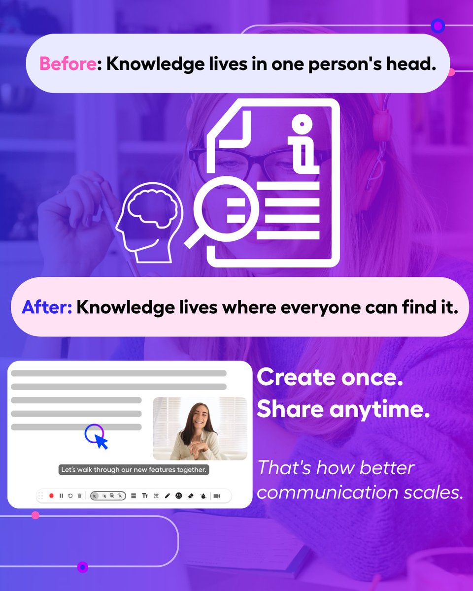 Screencastify's tweet photo. The way we work has changed. The way we communicate should, too.

Small shifts—like replacing a long message with a quick video or turning repeat explanations into reusable resources—can save time and reduce confusion across your team.

Swipe through these communication habits worth upgrading. 👉

Which one would make the biggest difference in your workday?

#Castify #FutureOfWork #AsyncWork #WorkplaceCommunication #Productivity