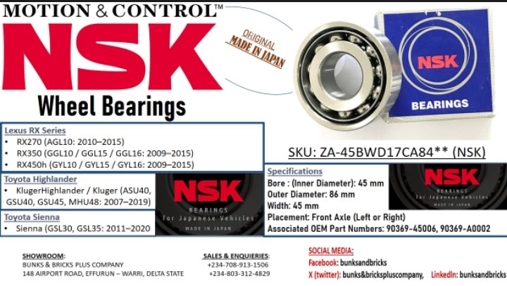 bunksbricksplu1's tweet photo. Premium Japanese Automotive Wheel Bearing ZA-45BWD17CA84 for Japanese Vehicles from NSK.
@NSK_PR_JP @MineralCircles @lilyhospitals @AustinOkogun @realwarripikin https://t.co/QHwwb2E7EF