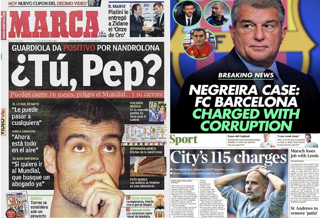 DarrylRMFC's tweet photo. - The 2001 Doping Case (As Barca Player)

- The Negreira Case (As Barcelona Manager)

- Manchester City's 114 Premier League Charges (As Man City Manager)

We need to have a serious conversation about Pep Guardiola… #pepfiles https://t.co/cnp8DeFiXa