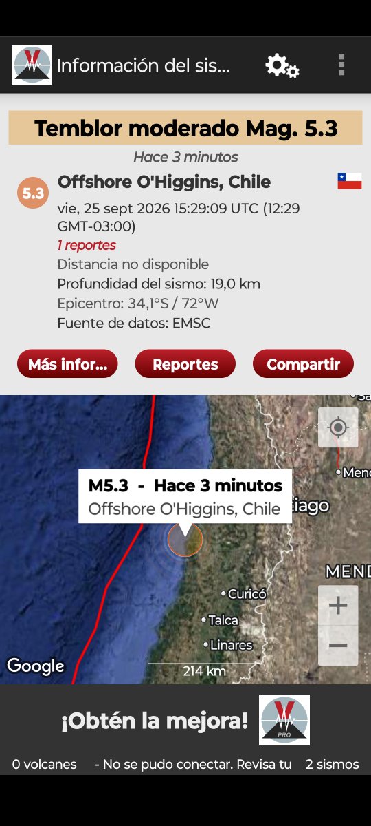 malenahermosill's tweet photo. CHILE fuerte sismo golpeeo  vsantoago un 5.3 ;  5.7 en la escala de momento a una profundidad superficial  de 19km . https://t.co/WDrvQRD3hI