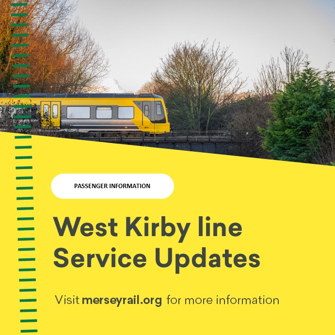 merseyrail's tweet photo. ⚠️ Latest Service Updates
 
🟩 Services on the West Kirby line may be cancelled or changed, due to trespassers on the railway between Bidston and Leasowe.
  
ℹ️ Please click here for details: https://t.co/aPpCnqn5Yb https://t.co/IaLAUZIttt