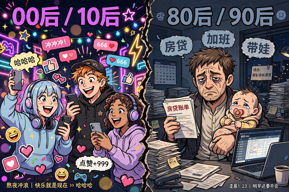 johnzhou123's tweet photo. 中文圈X上怎么全是00后10后，80后90后去哪了？
真相是：他们没消失，正在还房贷、带娃、加班。 https://t.co/rJ7B5rzmIF