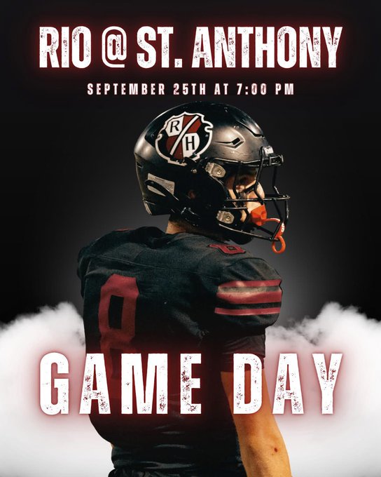nicolasH_sgv's tweet photo. GAMEDAY. 🏈🔥
RIO @ ST. ANTHONY
📍 St. Anthony HS
🗓️ September 25
⏰ 7:00 PM
Time to strap it up and handle business. LET’S GO!
#GameDay #FridayNightLights #RHPFootball #KARES #RioHondoPrep #HSFootball https://t.co/a1RB0p5gU9