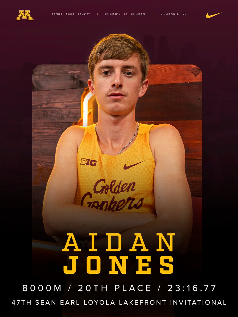 GopherCCTF's tweet photo. Aidan Jones secures a top 2⃣0⃣ finish in Chicago with a lifetime best time at the 8K distance to move to No. 3 all-time at the University of Minnesota! 

#ncaaXC | #Gophers https://t.co/kZDGp54aqZ